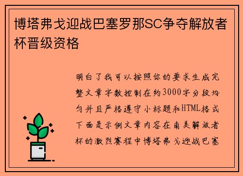 博塔弗戈迎战巴塞罗那SC争夺解放者杯晋级资格